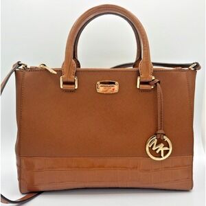 Michael Kors Kellen‎ Crosshatch Leather Satchel Medium 357GS0S6E Tote Adj Strap